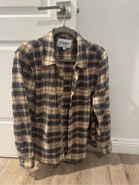Corridor Men's Beige and Navy Plaid Button-Down Shirt